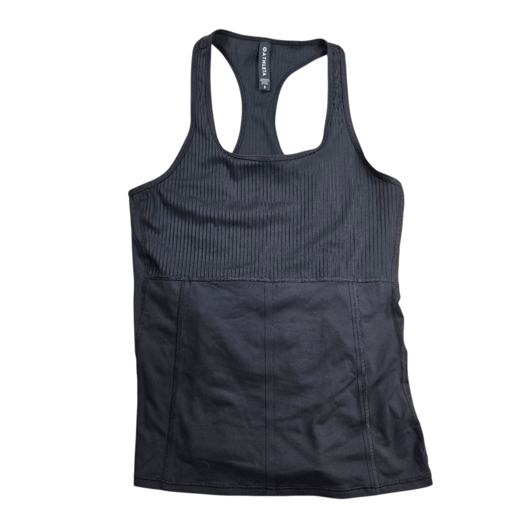 Athleta Vitality Rib Tank Black Semi-Fitted Quick-Drying Back Zip Pocket - Picture 3 of 13